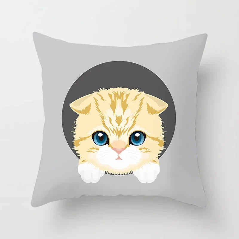 Axyaa Cute Cat Round Head Cushion Cover 45x45cm Polyester Pillowcase Square