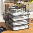 Axyaa Stackable Desk Organizer for Office - Black, 4-Tier Tray for Paper and Accessories