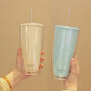 Axyaa Double-Layer Straw Cup, 750ml: Reusable, Large Capacity for Coffee, Juice, Milk