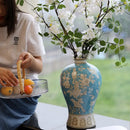 Axyaa Blue & White Porcelain Plum Vases - Elegant Living Room & Dining Table Decor