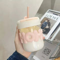 Axyaa Transparent Glass Water Bottle with Pearl Bracelet & Straw - 400ML