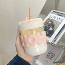 Axyaa Transparent Glass Water Bottle with Pearl Bracelet & Straw - 400ML