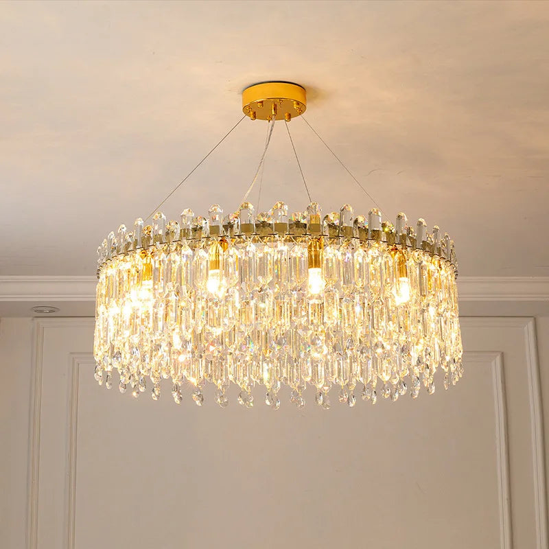 Axyaa Round Crystal LED Chandelier for Modern Living Room & Kitchen