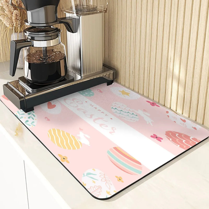 Axyaa Easter Rabbit Print Placemats & Coasters: Absorbent Kitchen Mats & Home Decor