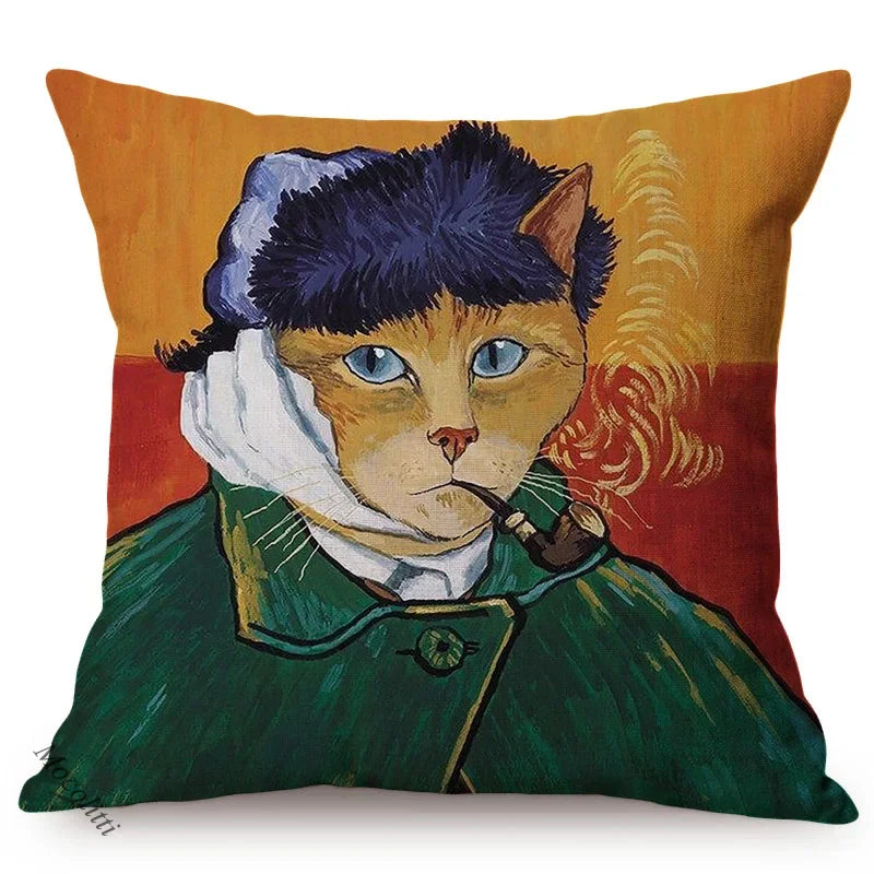 Axyaa Cat Portrait Nordic Art Pillow Cover