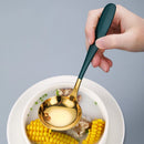 Axyaa Stainless Steel Soup Spoon with Long Handle and Colander - Golden