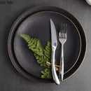 Axyaa Ceramic Gold Edge Flat Plate Set for Steak, Pasta, and Desserts
