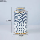 Axyaa Geometric Stripe Ceramic Storage Jar with Lid Porcelain Vase Modern Decor