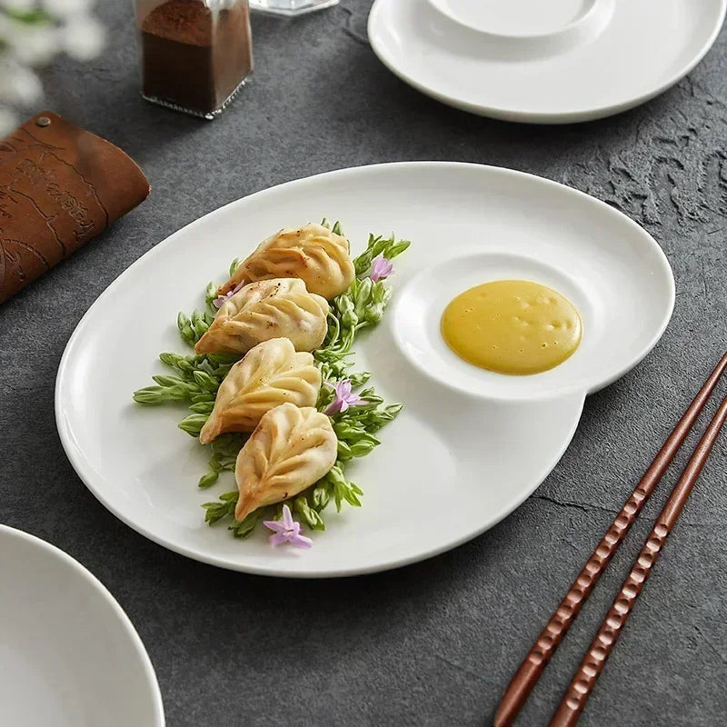 Axya Ceramic Spiral Partition Plate for Sushi Dumplings & Fries