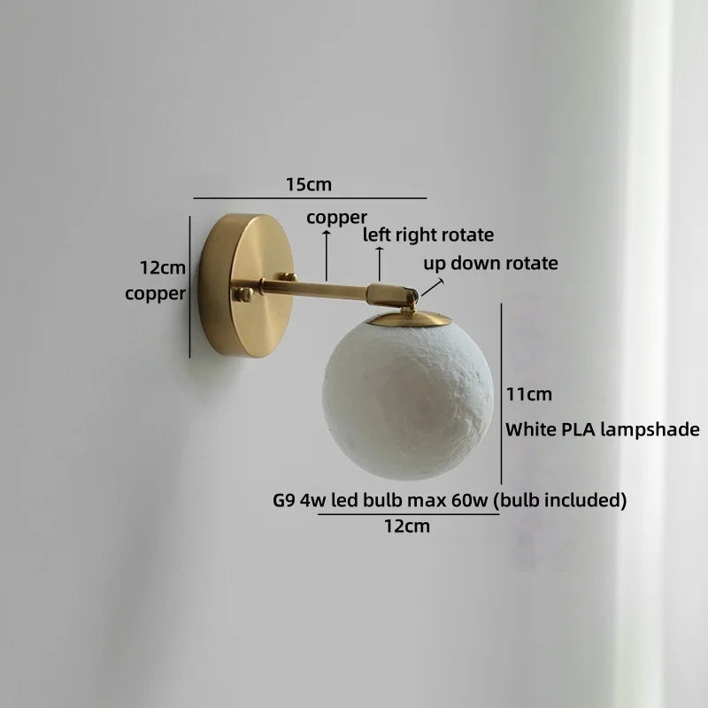 Axyaa Nordic LED Wall Lamp for Bedroom Bedside, Modern Copper Arm, Up Down Rotate, Bathroom Mirror Light
