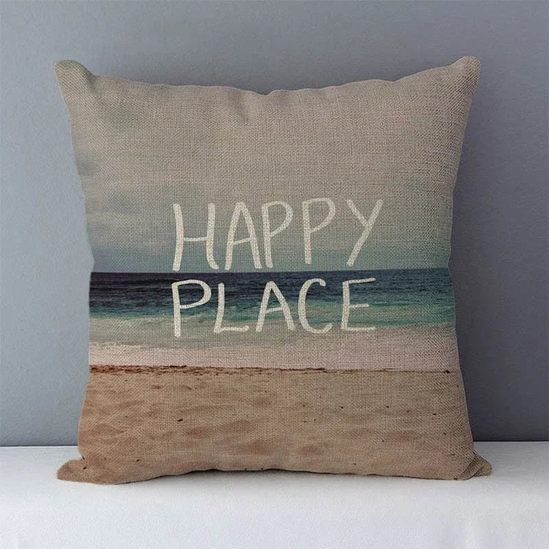 Navy Blue Mediterranean Print Linen Cushion Cover by Axyaa - 45x45cm