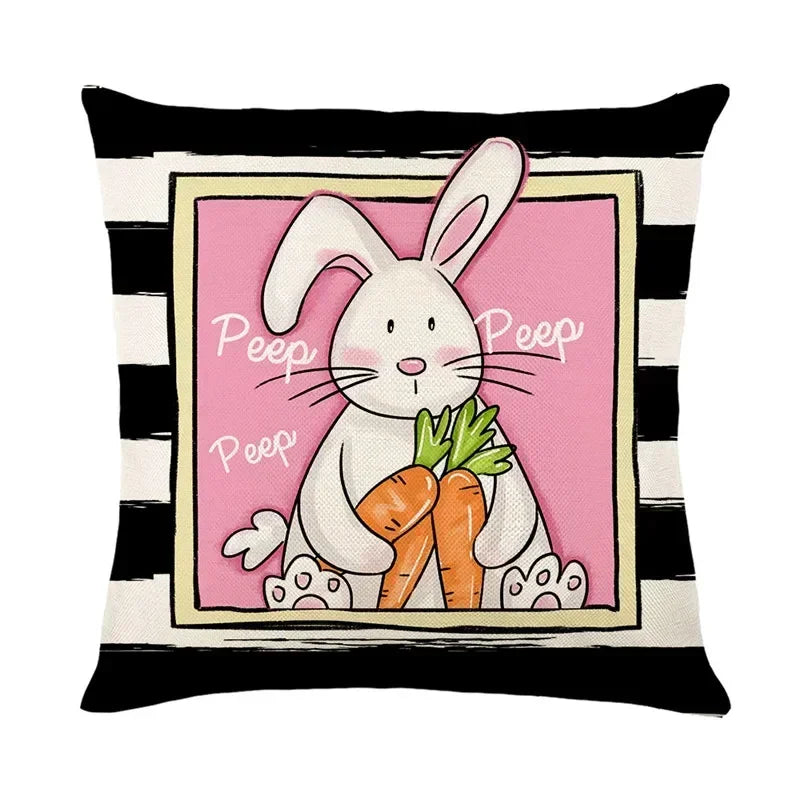 Easter Bunny Eggs Pillowcase 45x45cm Linen Pillow Covers, Axyaa Home Decor Brand