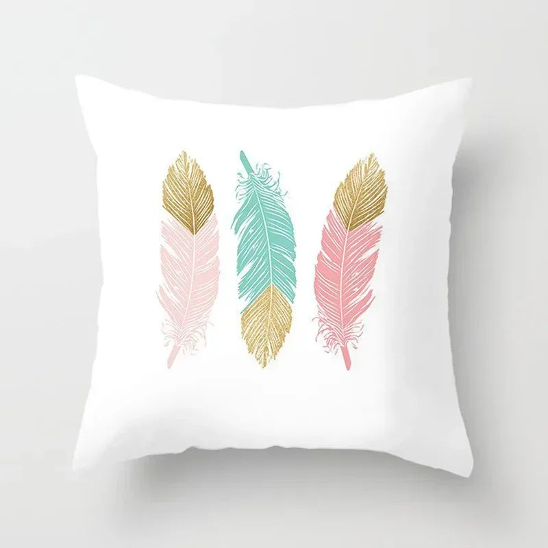 Axyaa White Feather Pillowcase Blue Polyester Cushion Cover for Home Decor