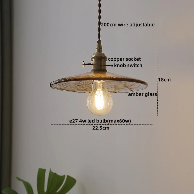 Axyaa Clear Glass LED Pendant Lamp with Knob Switch - Modern Copper Hanglamp