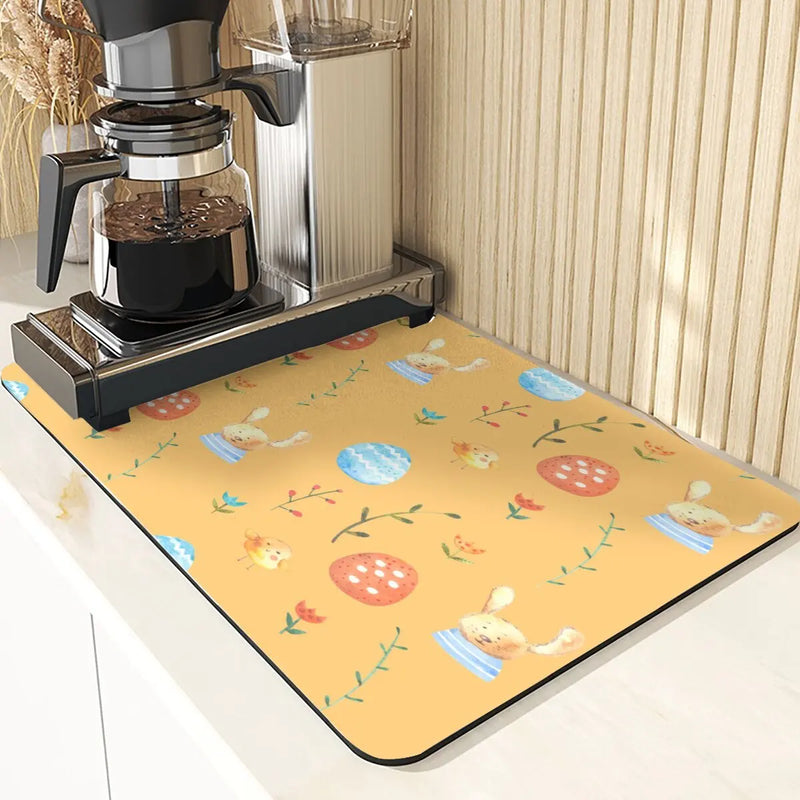 Axyaa Easter Rabbit Print Placemats & Coasters: Absorbent Kitchen Mats & Home Decor