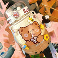 Axyaa Kawaii Jumbo Bear Water Bottle for Kids: Cute Portable Gourd with Straw