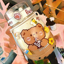 Axyaa Kawaii Jumbo Bear Water Bottle for Kids: Cute Portable Gourd with Straw