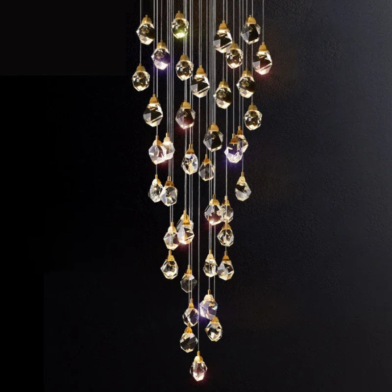 Axyaa Luxury Gold Crystal Chandelier - LED Lighting for Large Living Rooms and Staircases