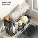 Axyaa Double Layer Kitchen Sink Dish Drainer Rack and Cutlery Basket