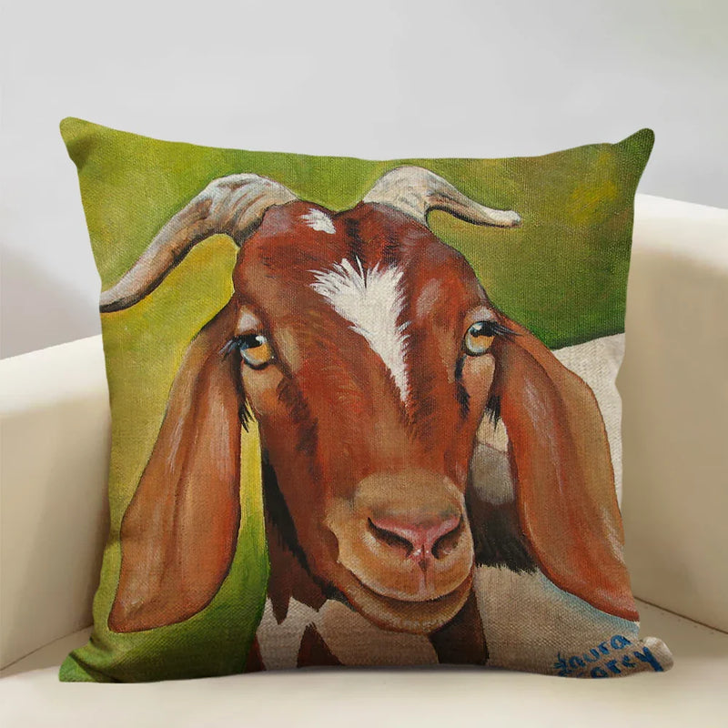 Axyaa Cattle and Sheep Cushion Cover for Home Decor - 45x45cm Linen Pillow
