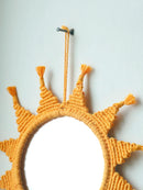 Axyaa Boho Macrame Sun Mirror - Home & Bedroom Decor Handmade Yellow Wall Hanging