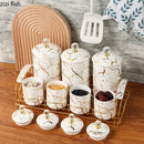 Axya Marbled Ceramic Food Storage Jar with Metal Base Rack