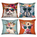 Axyaa Cute Animal Pattern Pillow Covers with Sunglasses for Sofas, Bedrooms, Cars