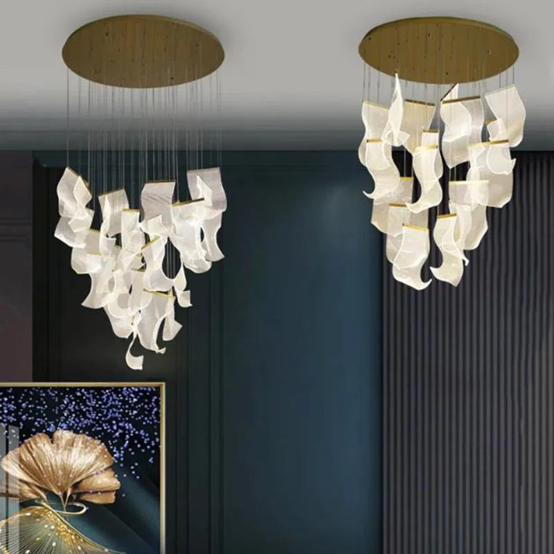 Axyaa Rinkle Suspended Lights Modern Guide Chandelier Stairs Dining Room Designer Lamp