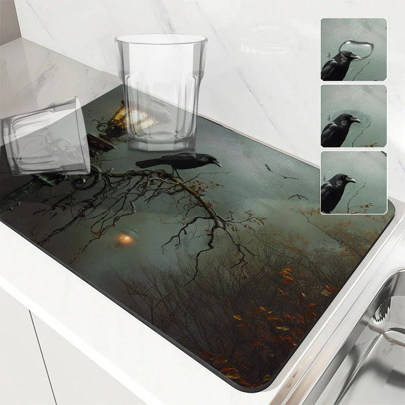 Axyaa Halloween Vine Kitchen Antiskid Drying Mat - Quick Dry & Absorbent
