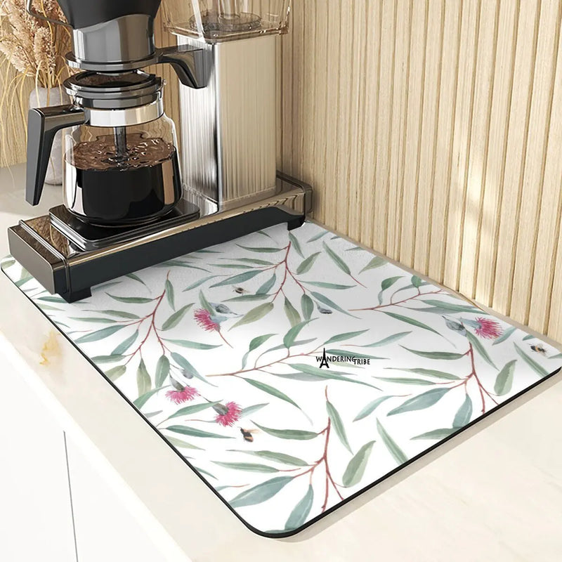 Axyaa Leaf Print Coasters & Drying Mat Set for Kitchen Essentials