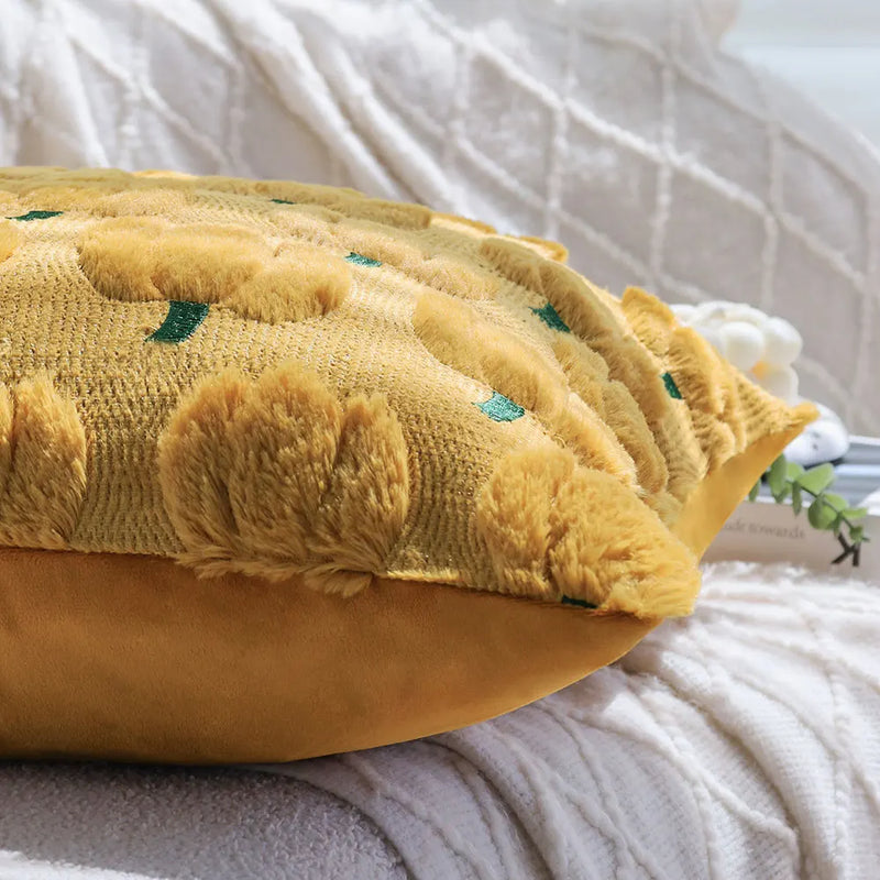 Axyaa Halloween Pumpkin Cushion Cover 45x45 Soft Plush Yellow Throw Pillow Case