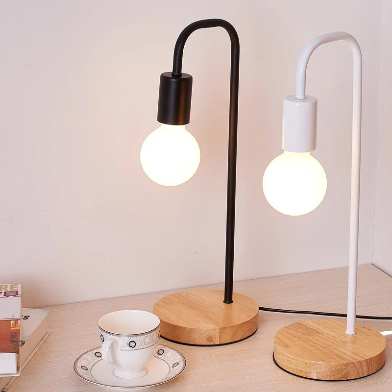 Axya Loft Vintage Desk Lamp Wooden Metal Table Light Nordic Edison Bulb Fixtures