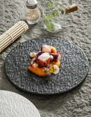 Axyaa Stone Grain Ceramic Steak Plate Set - Round Flat Dim Sum Sushi Plate