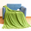 Axyaa Cream White Knit Throw Blanket with Tassels