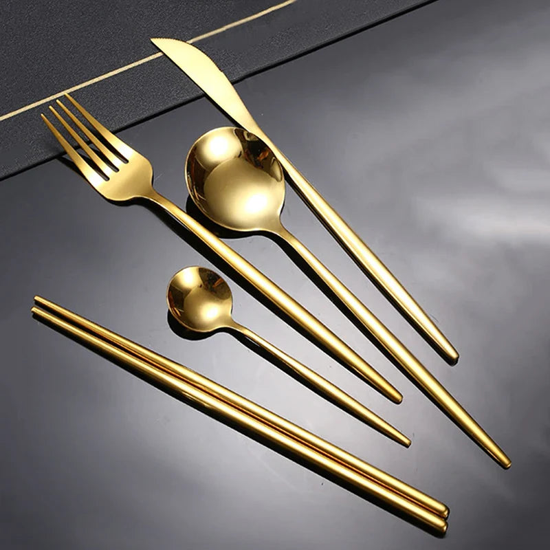 Axyaa 6pcs/30pcs Golden Stainless Steel Cutlery Set