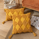 Axyaa Tufted Diamond Pattern Cushion Cover - Nordic Style Beige Yellow Tassel Pillowcase