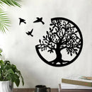 Axyaa Boho Tree Of Life Wooden Wall Hanging with 3 Birds, Round Ornaments