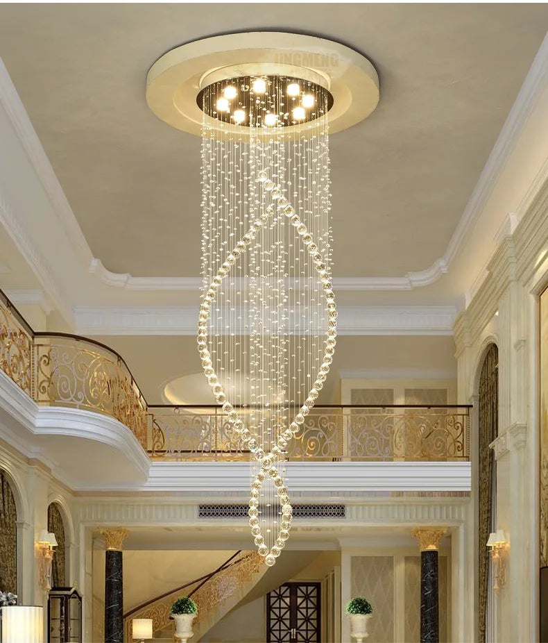 Axyaa Crystal Chandelier for Villa Hall - Modern LED Stairway Fixture