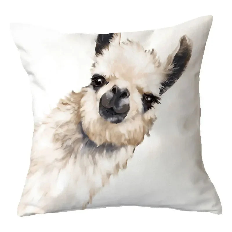 Axyaa Alpaca and Cactus Pattern Pillowcase for Home Sofa Decoration