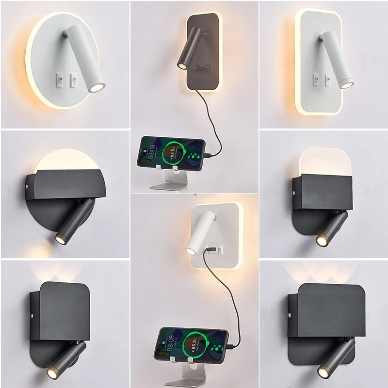 Axyaa LED Wall Lamp with USB Charging, Modern Minimalist Design