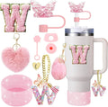 Axyaa 9-Piece Accessory Set for Stanley Cup: Butterfly Straw, Cover, Cap, Boot, Charm, Initials