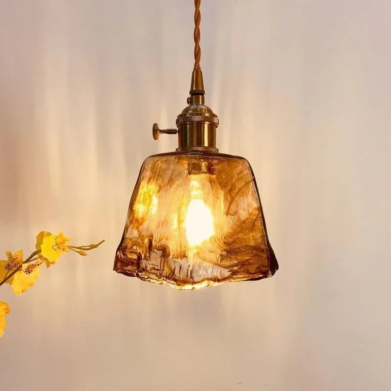 Amber Glass Pendant Lamp LED E27 Hanging Light by Axyaa