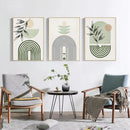Axyaa Green Geometry Plant Leaves Canvas Wall Art Print Nordic Home Decor