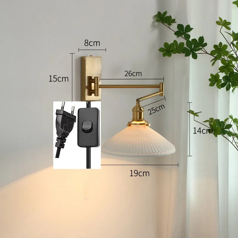 Axyaa Nordic LED Wall Sconce Left Right Rotate Pull Chain Switch Stair Light