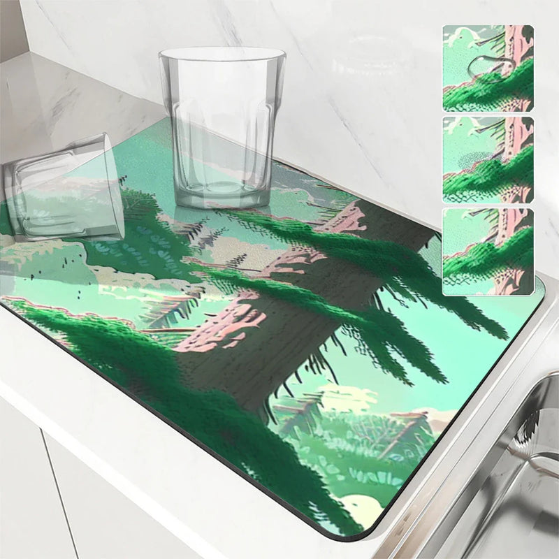 Axyaa Diatoms Kitchen Drain Mat for Coffee Bar and Tableware Counter