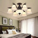 Axyaa Black Metal Chandelier with Glass Lampshade for Home Decor