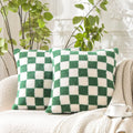 Axyaa Luxe Checkerboard Cushion Cover in Khaki Coffee Wool Faux Fur - Home Decor