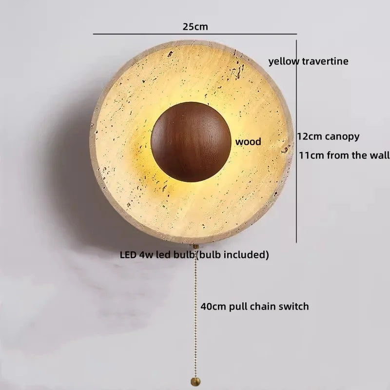 Axyaa Wabi Sabi LED Wall Light Yellow Travertine Stone Glass Ball Wandlamp