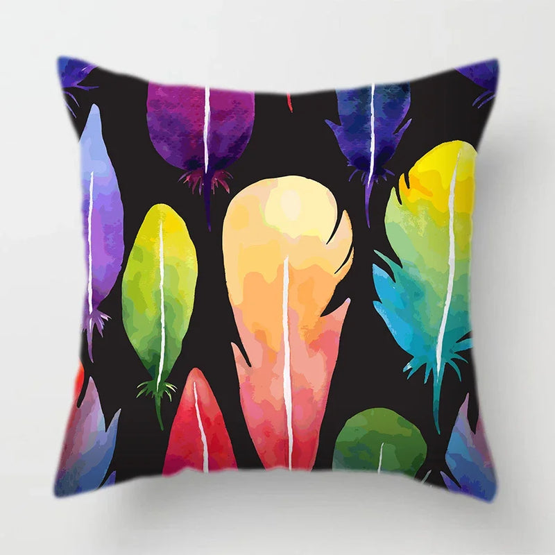 Tropical Plants Parrot Feather Cushion Cover for Sofa by Axyaa