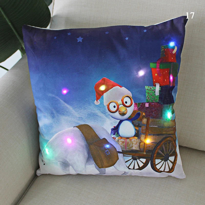 Axyaa LED Santa Claus Cushion Cover: Festive Light-Up Pillowcase for Home Decor